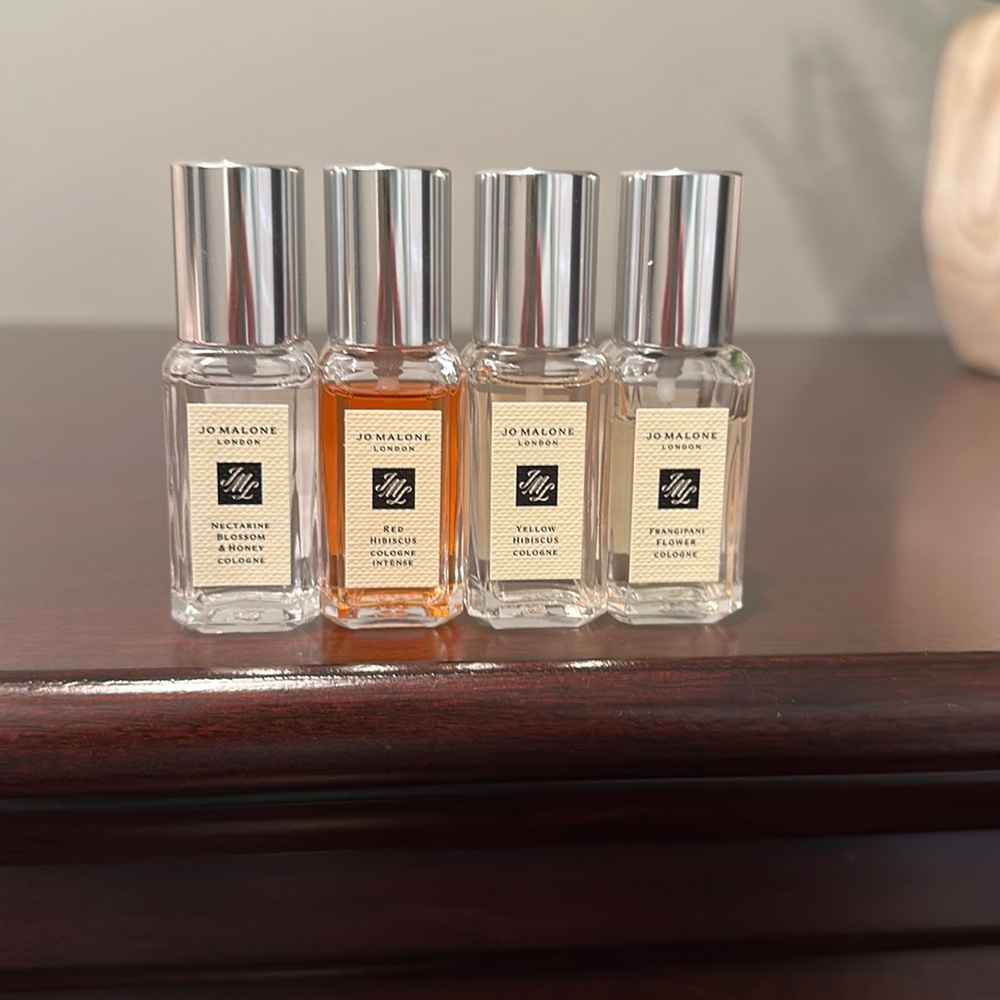 JO MALONE mini 0.3oz Perfumes Nectarine & Honey, Yellow & Red Hibiscus & Frangip